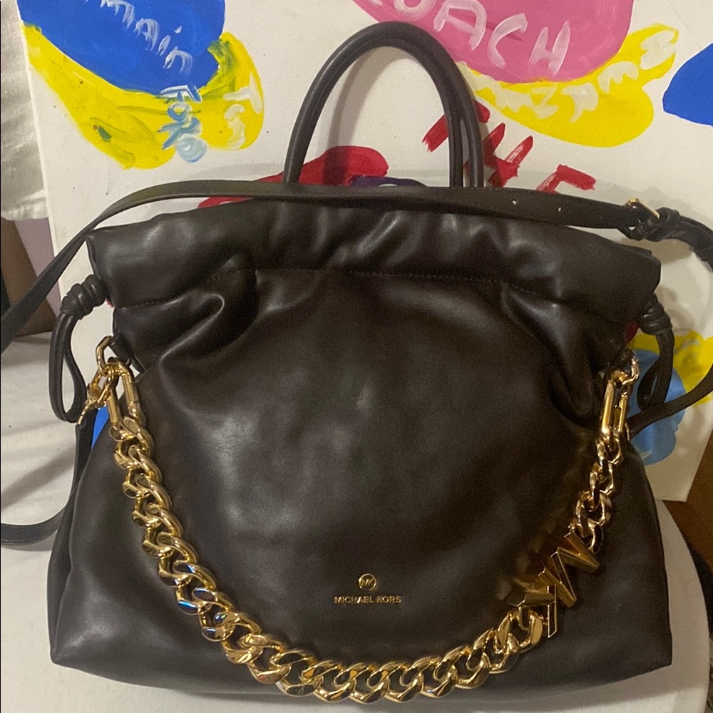 Michael Kors Chocolate Brown Bag with Goldtone Chain Detail